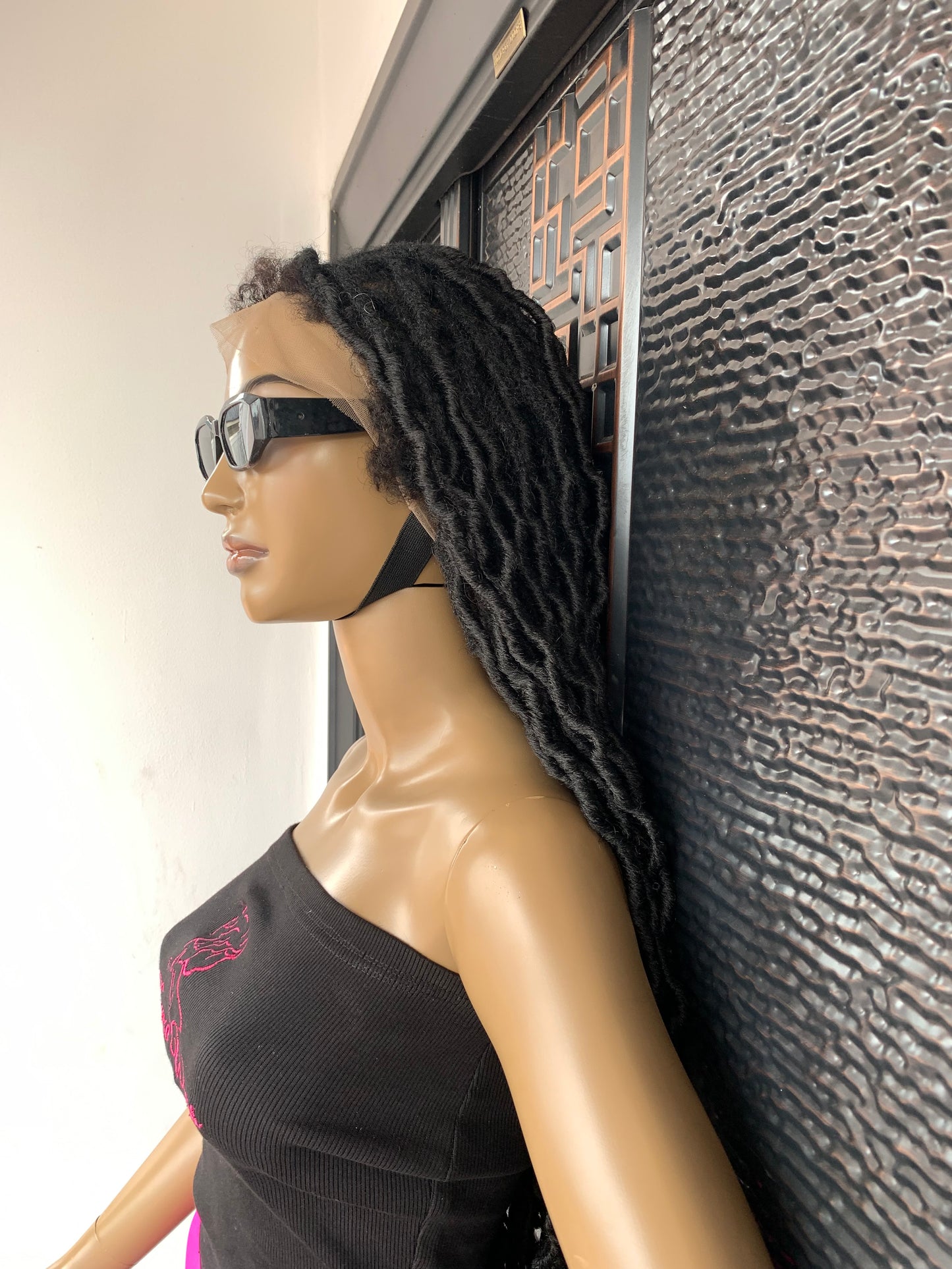 Black faux locs wig with 4c kinky textured roots and kinky baby hair