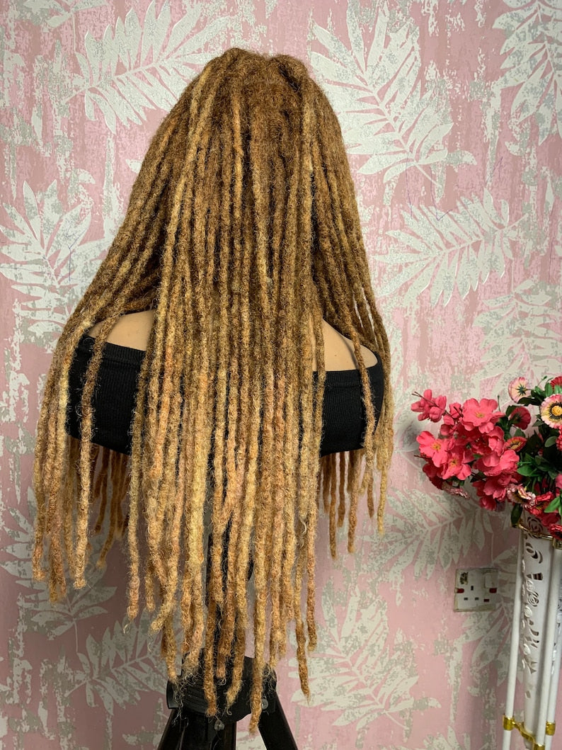 Light brown ombré human hair loc wig, 18” locs, made to order