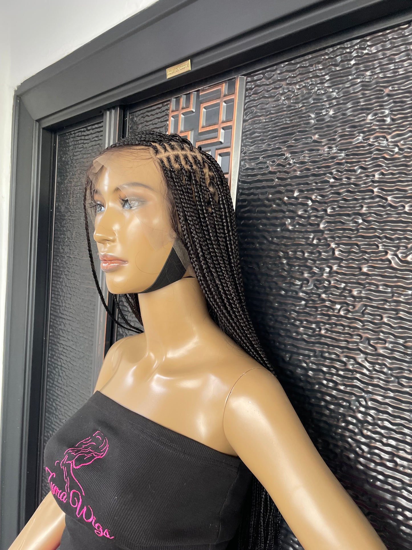 Black full lace knotless braid wig 28”