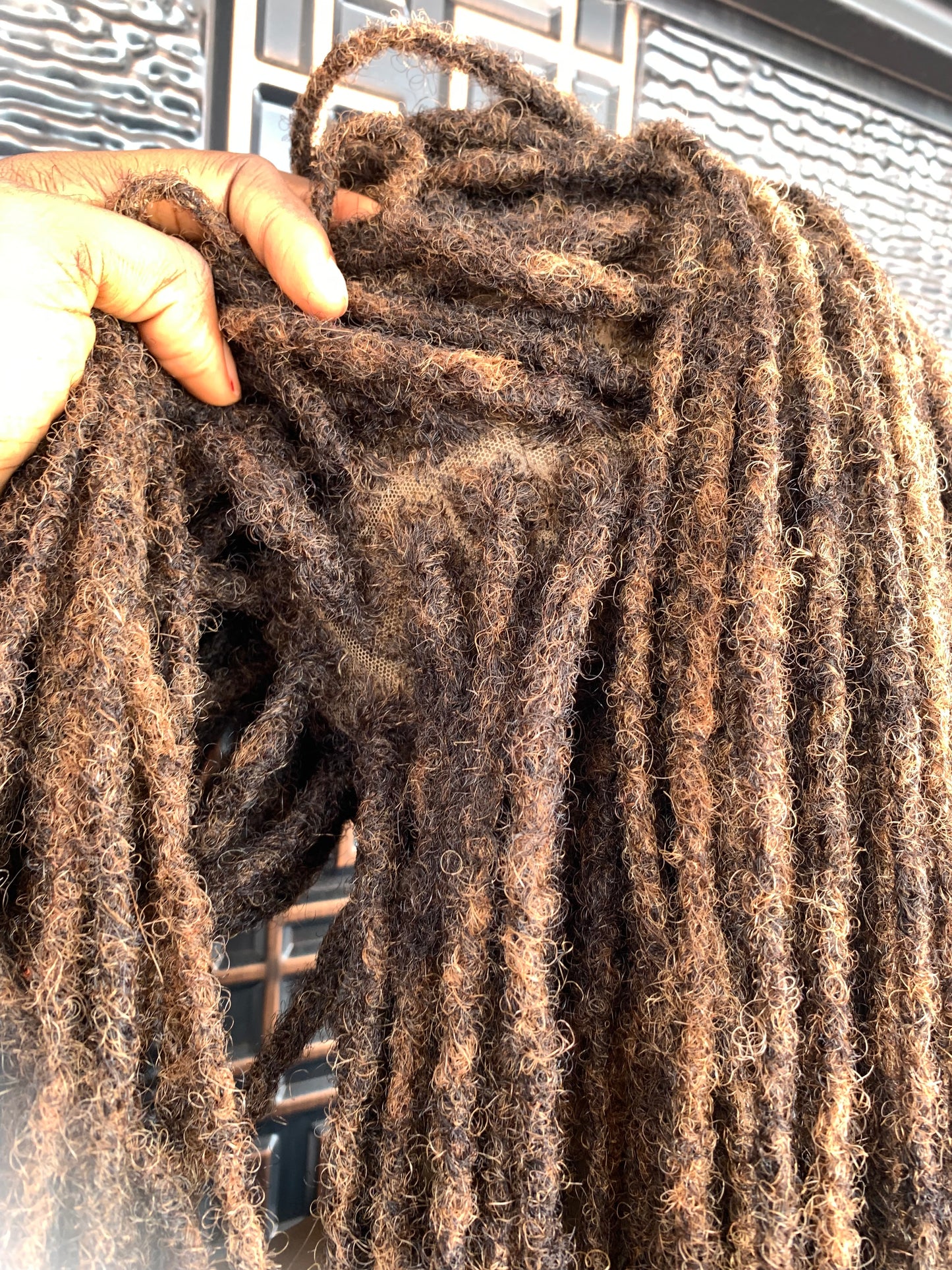 Peluca de cabello humano con rastas, mezcla de castaño claro y medio, 16” de largo