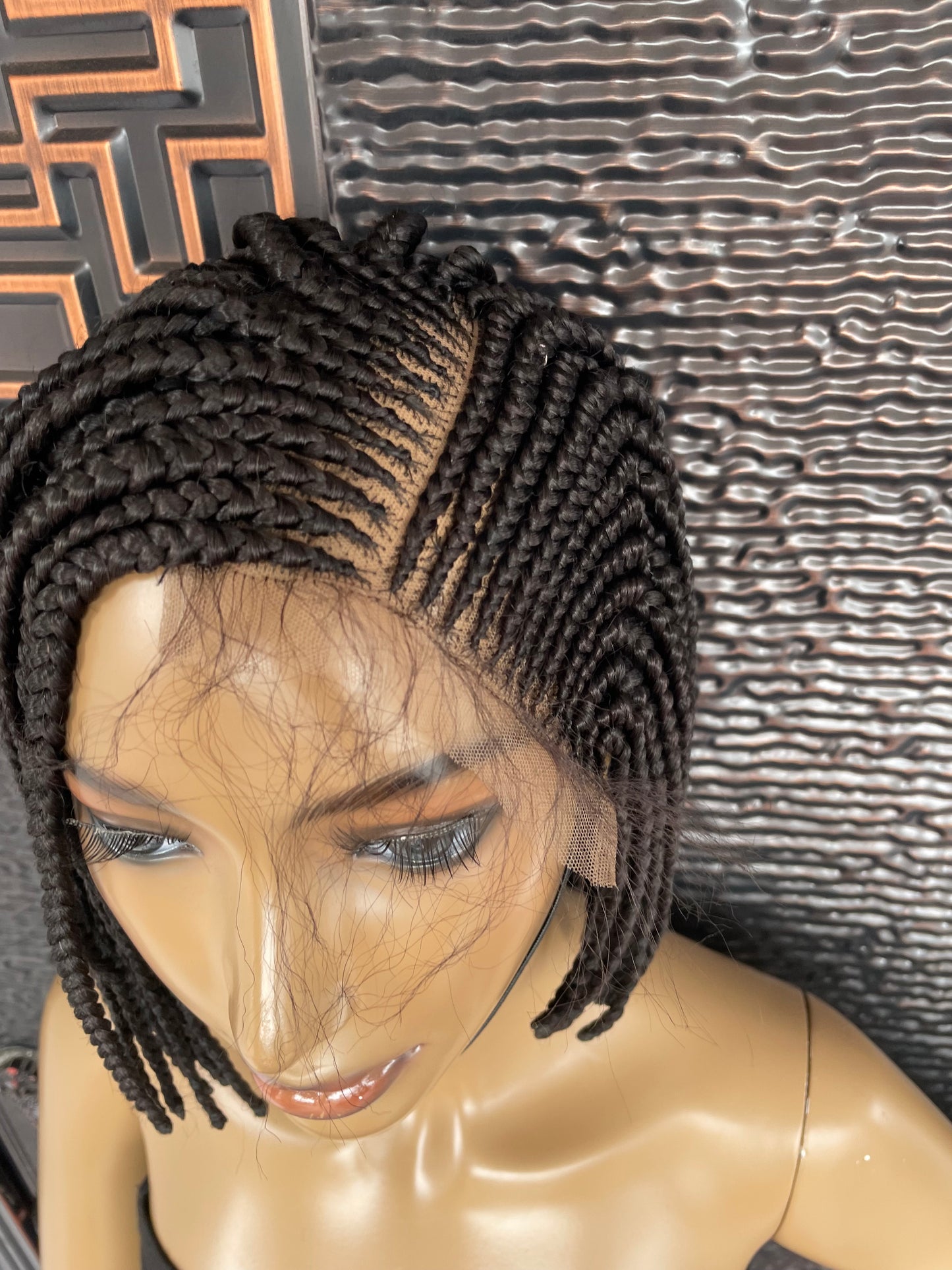 Bob braid wig with side cornrows, off black