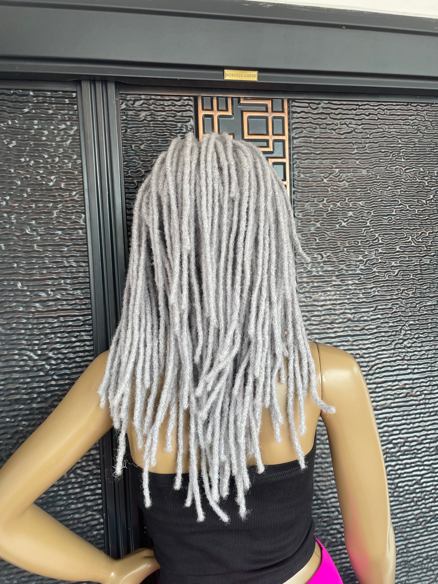 Peluca con rastas de cabello humano gris puro, hecha a pedido