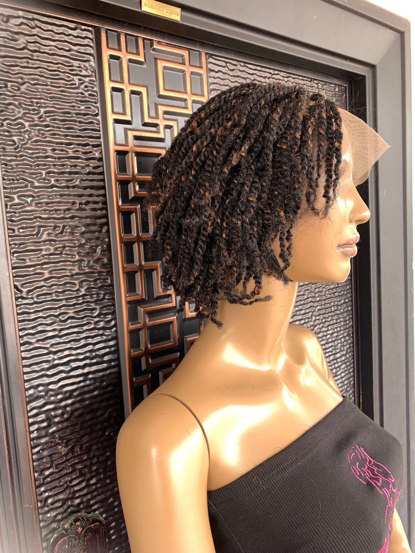 Full lace short marley twist wig, dark brown with light brown highligsts, wig Myra