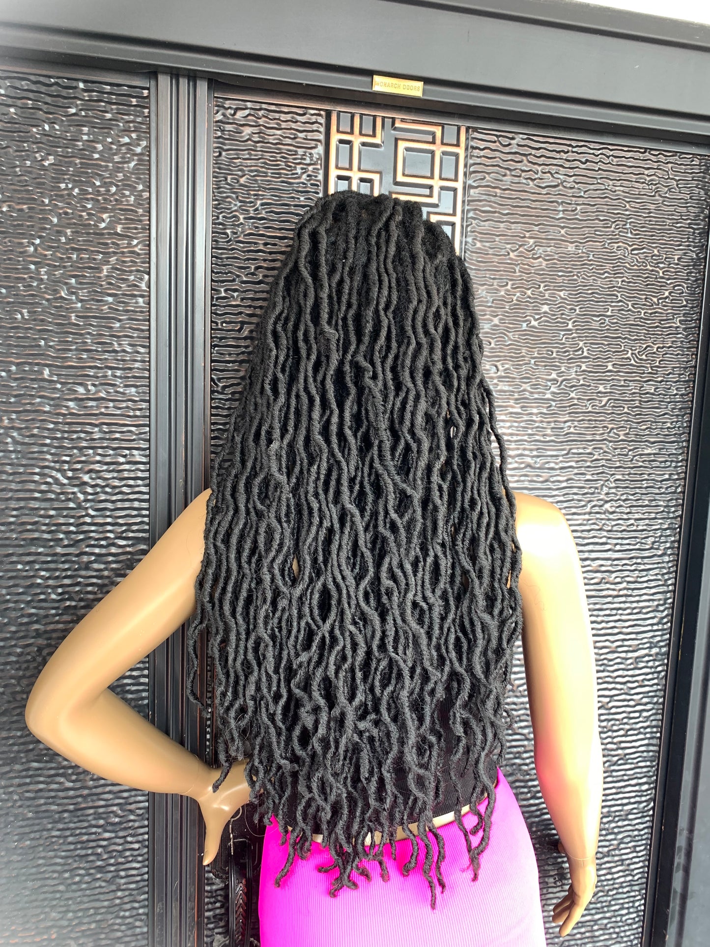 Black faux locs wig with 4c kinky textured roots and kinky baby hair