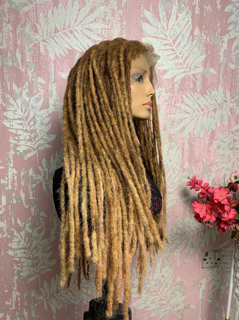 Light brown ombré human hair loc wig, 18” locs, made to order