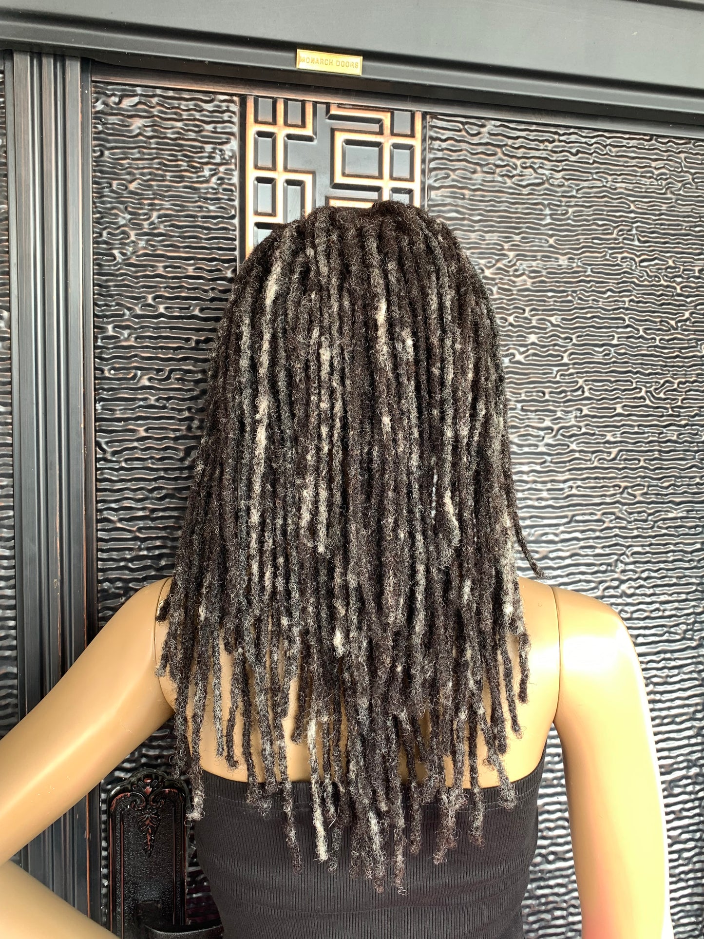 Peluca de cabello humano con rastas de color sal y pimienta de 12"