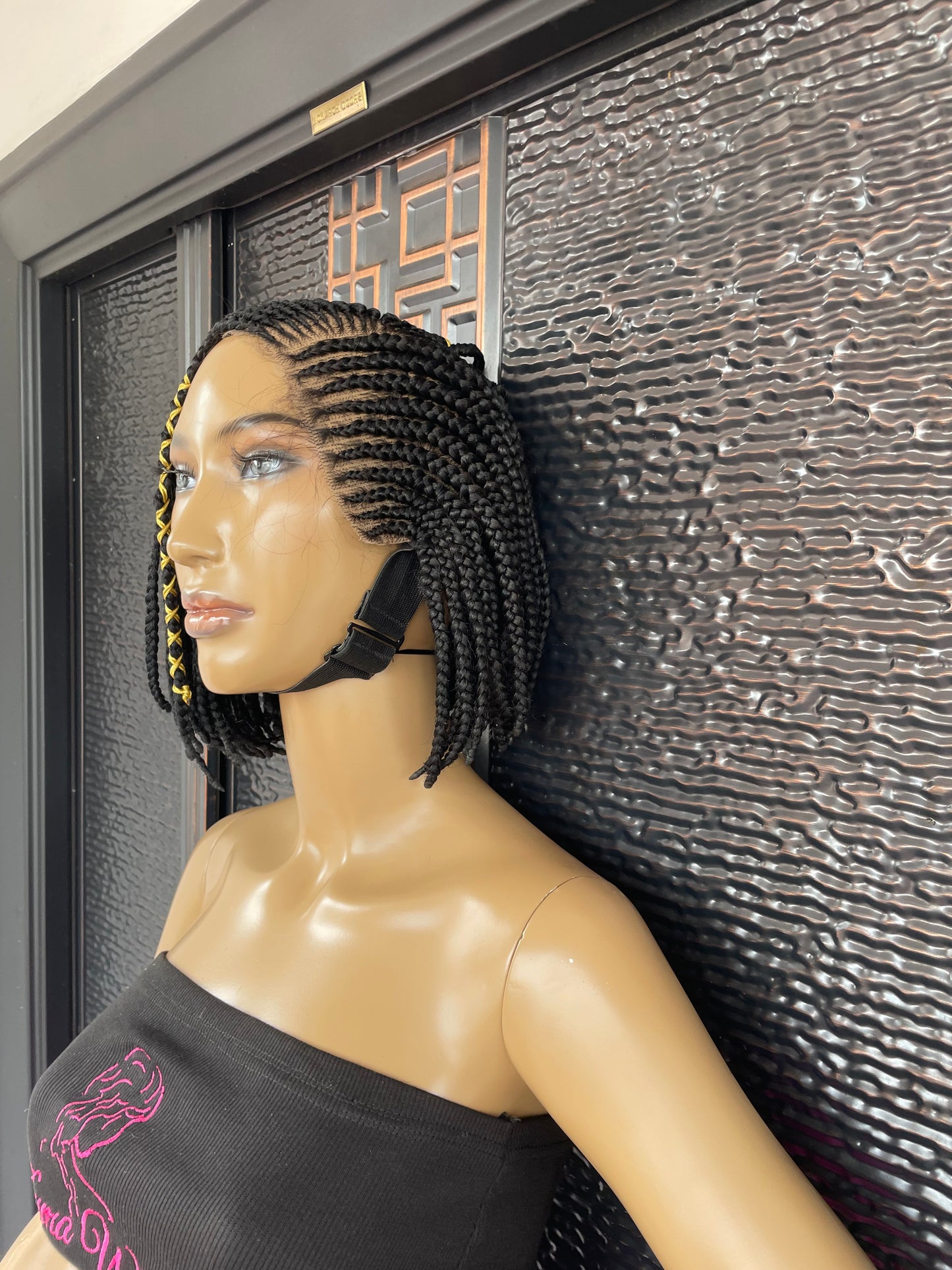 Black Bob braid wig with string