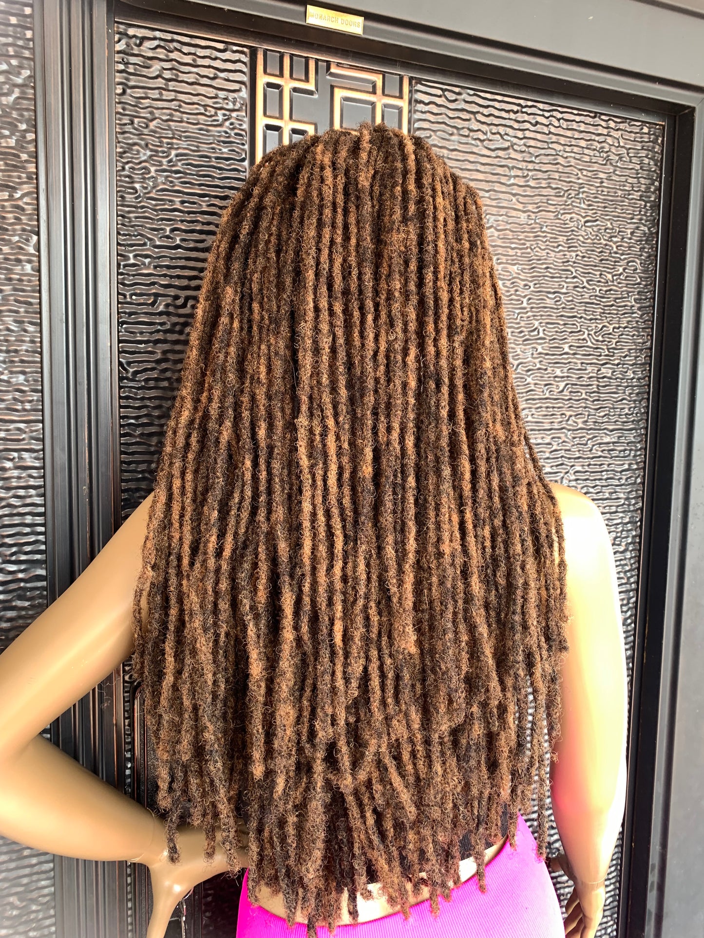 Peluca de cabello humano con rastas, mezcla de castaño claro y medio, 16” de largo