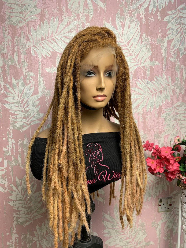 Light brown ombré human hair loc wig, 18” locs, made to order