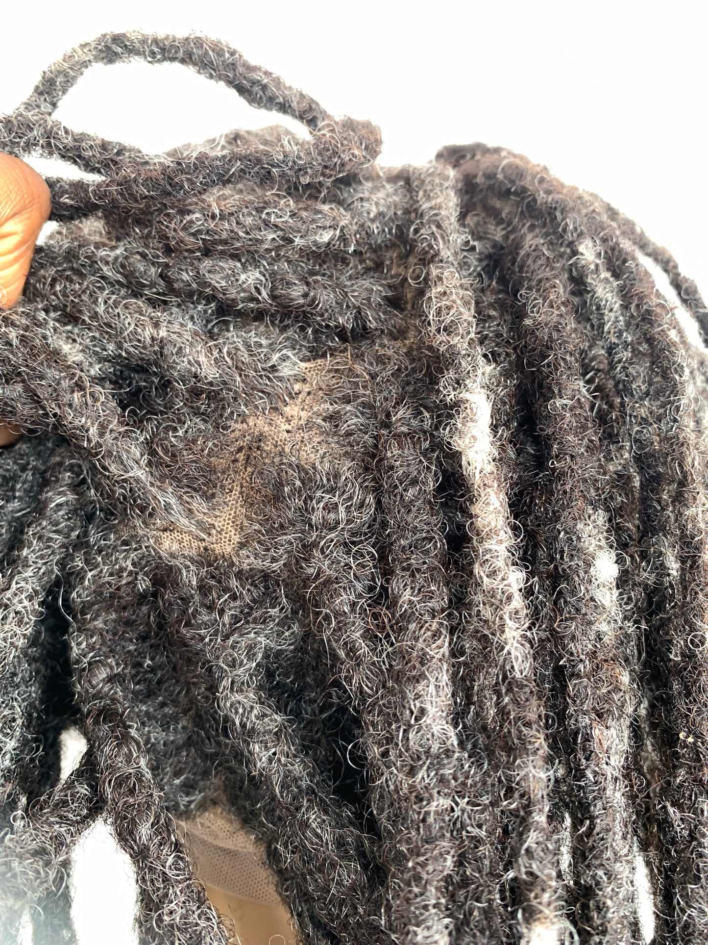 Peluca de cabello humano con rastas de color sal y pimienta de 12"