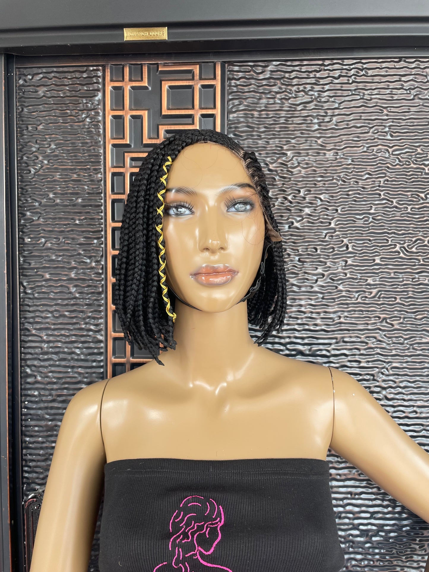 Black Bob braid wig with string