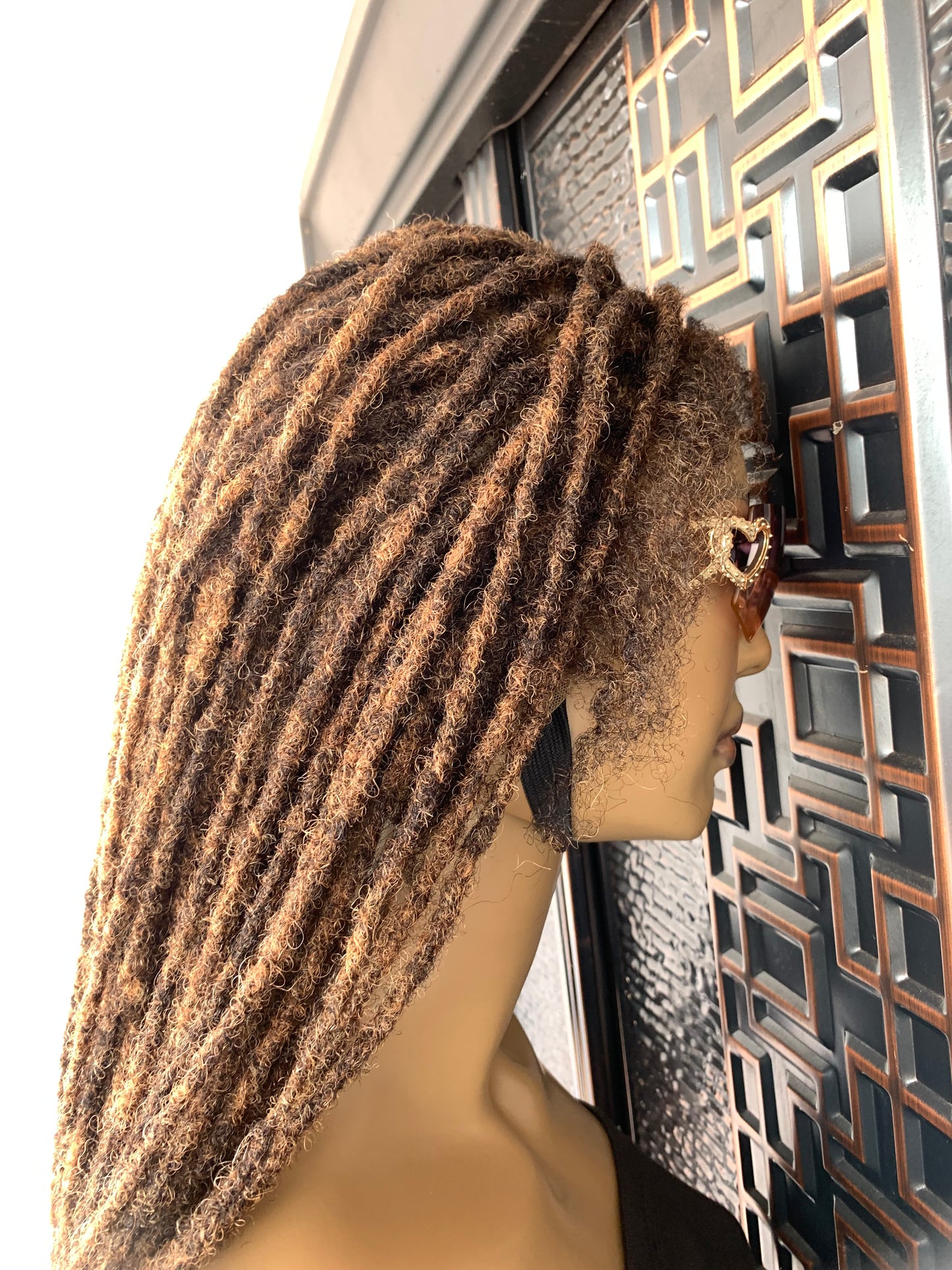 Peluca de cabello humano con rastas, mezcla de castaño claro y medio, 16” de largo