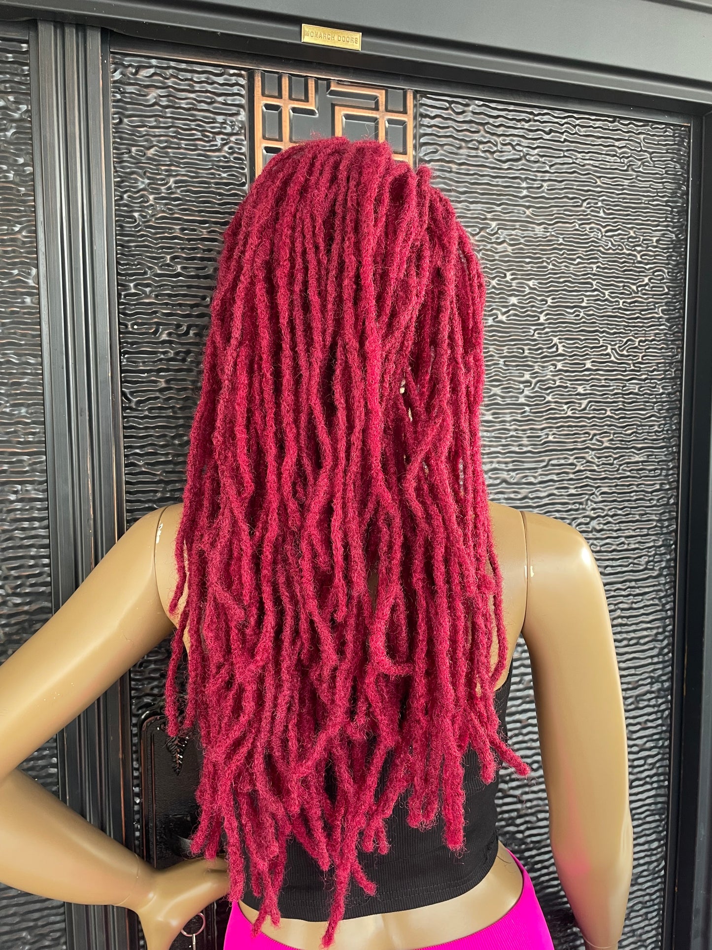 Peluca de rastas de cabello humano color burdeos