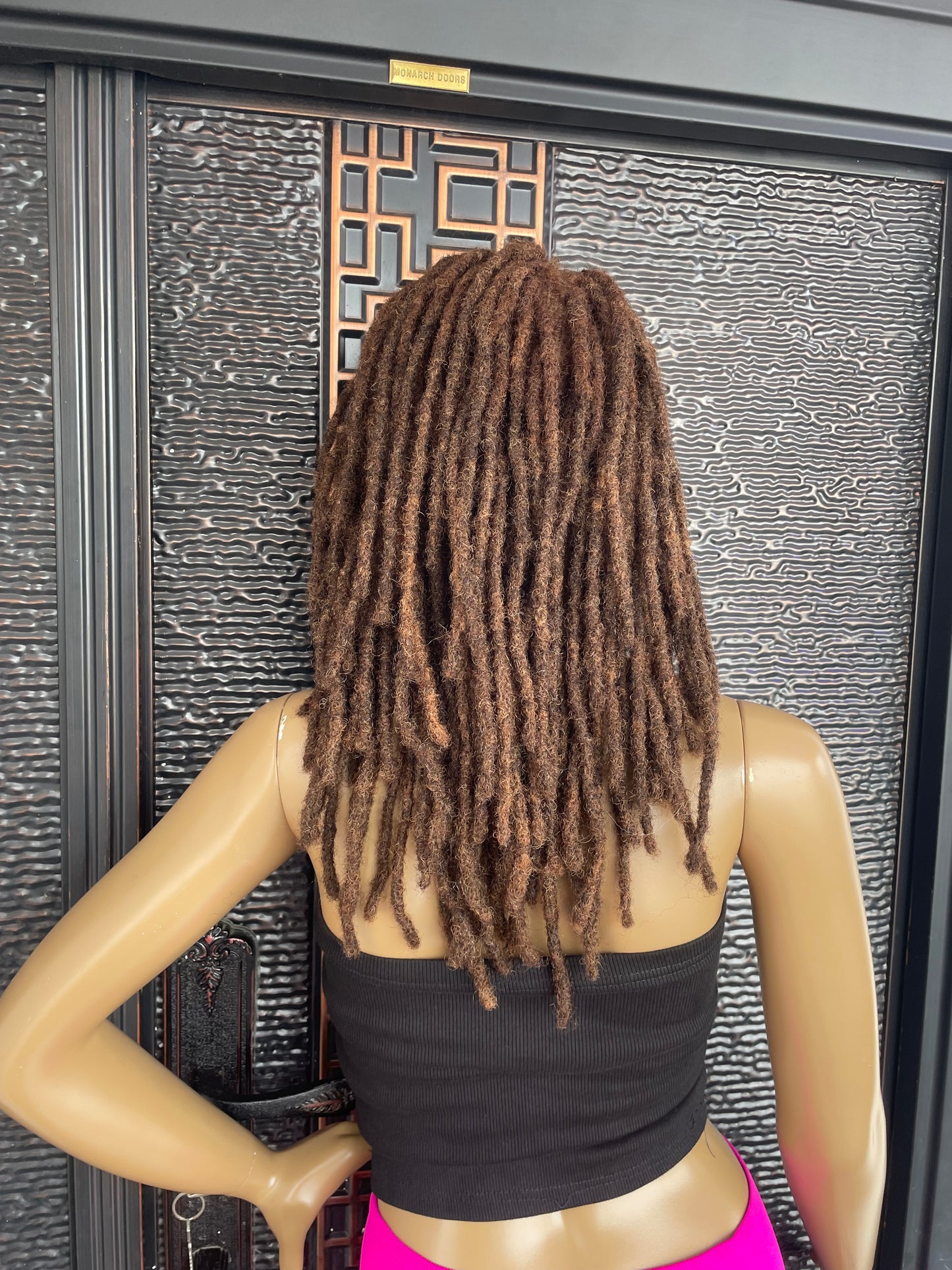 Peluca de cabello humano con encaje completo y rastas, mezcla de castaño claro y medio, 12”