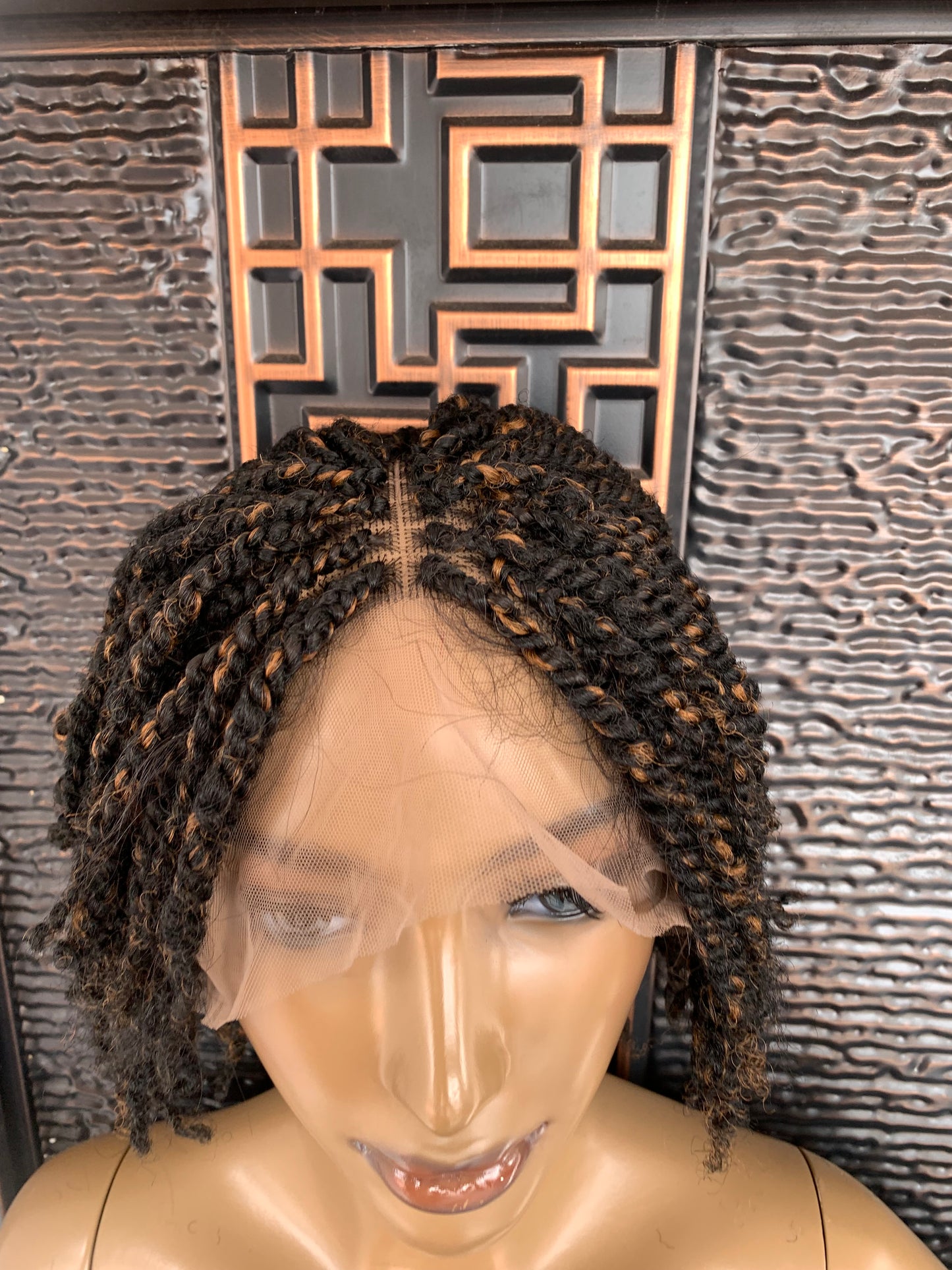 Full lace short marley twist wig, dark brown with light brown highligsts, wig Myra