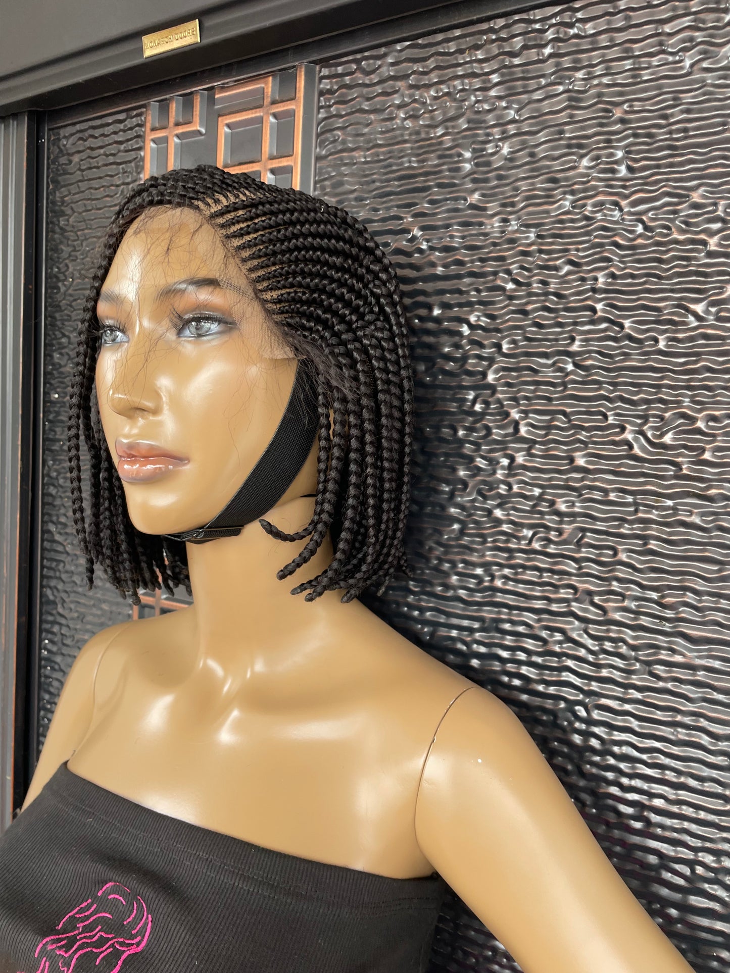 Bob braid wig with side cornrows, off black