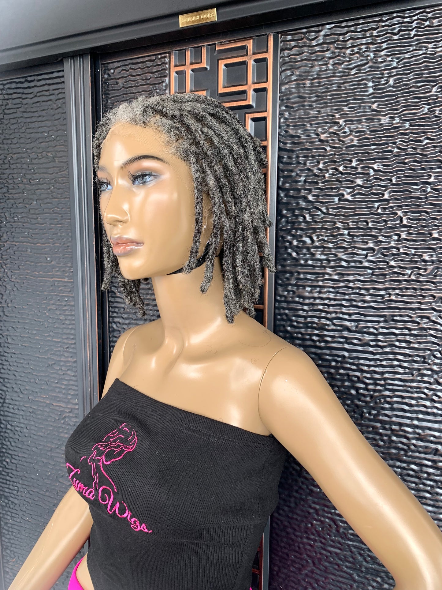 Peluca de cabello humano gris con rastas, cabello humano corto con encaje completo y sal y pimienta, hecha a pedido