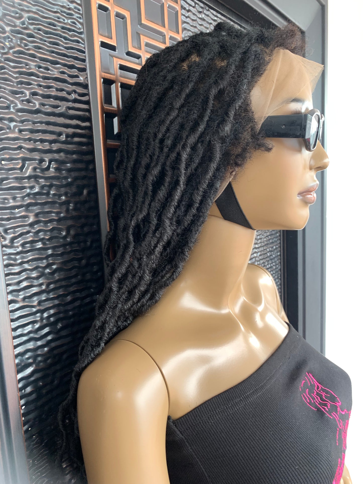 Black faux locs wig with 4c kinky textured roots and kinky baby hair