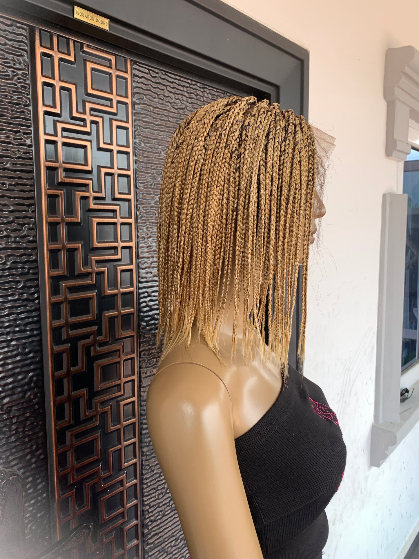 Peluca de trenza rubia con encaje frontal de 12”, peluca Ruth