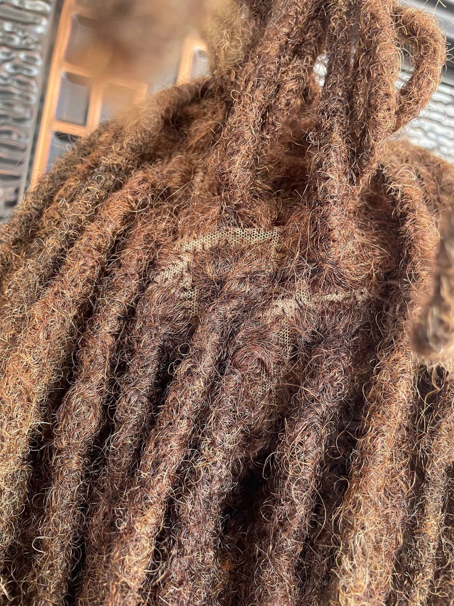 Peluca de cabello humano con encaje completo y rastas, mezcla de castaño claro y medio, 12”