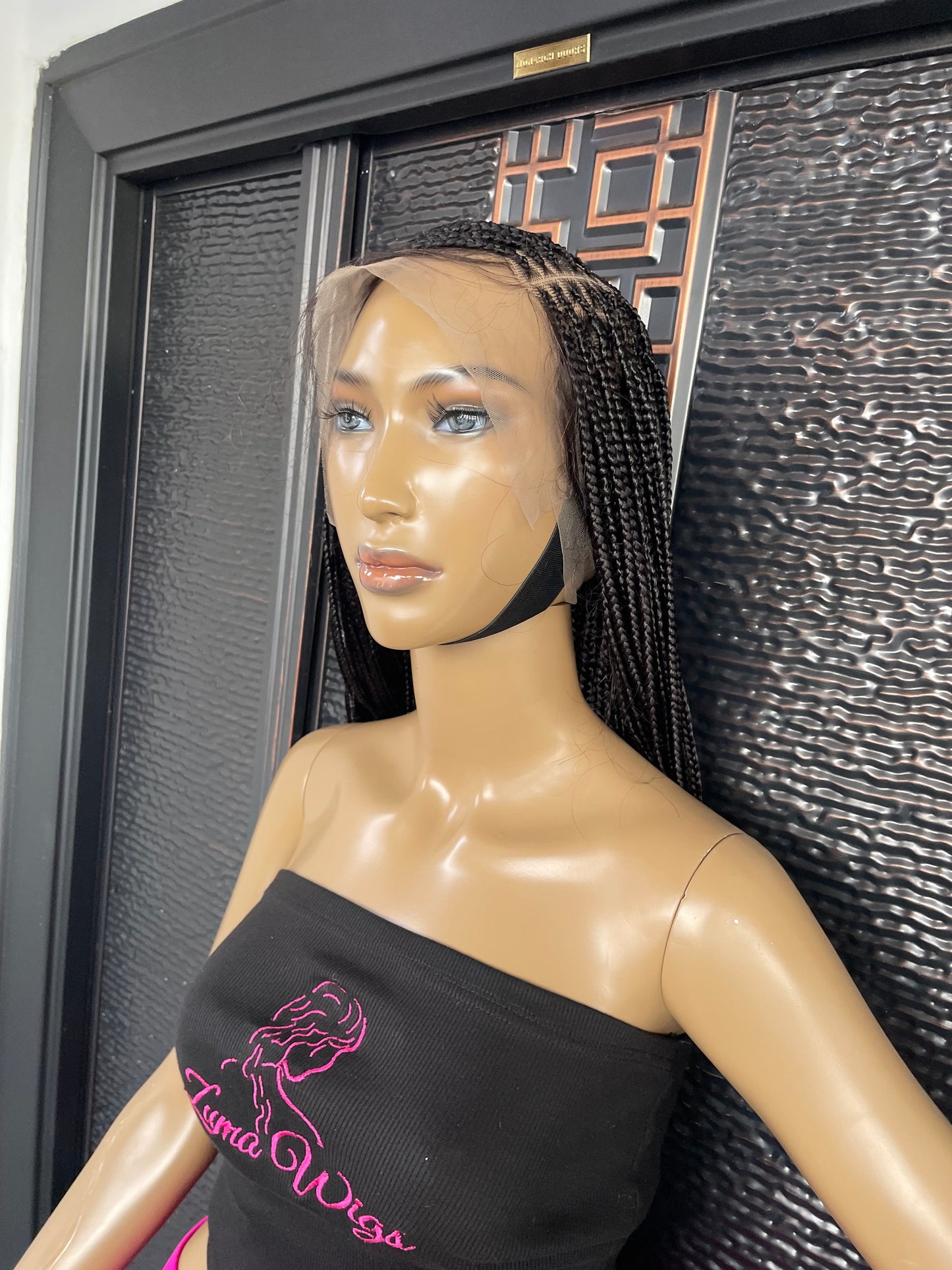 Black full lace knotless braid wig 28”