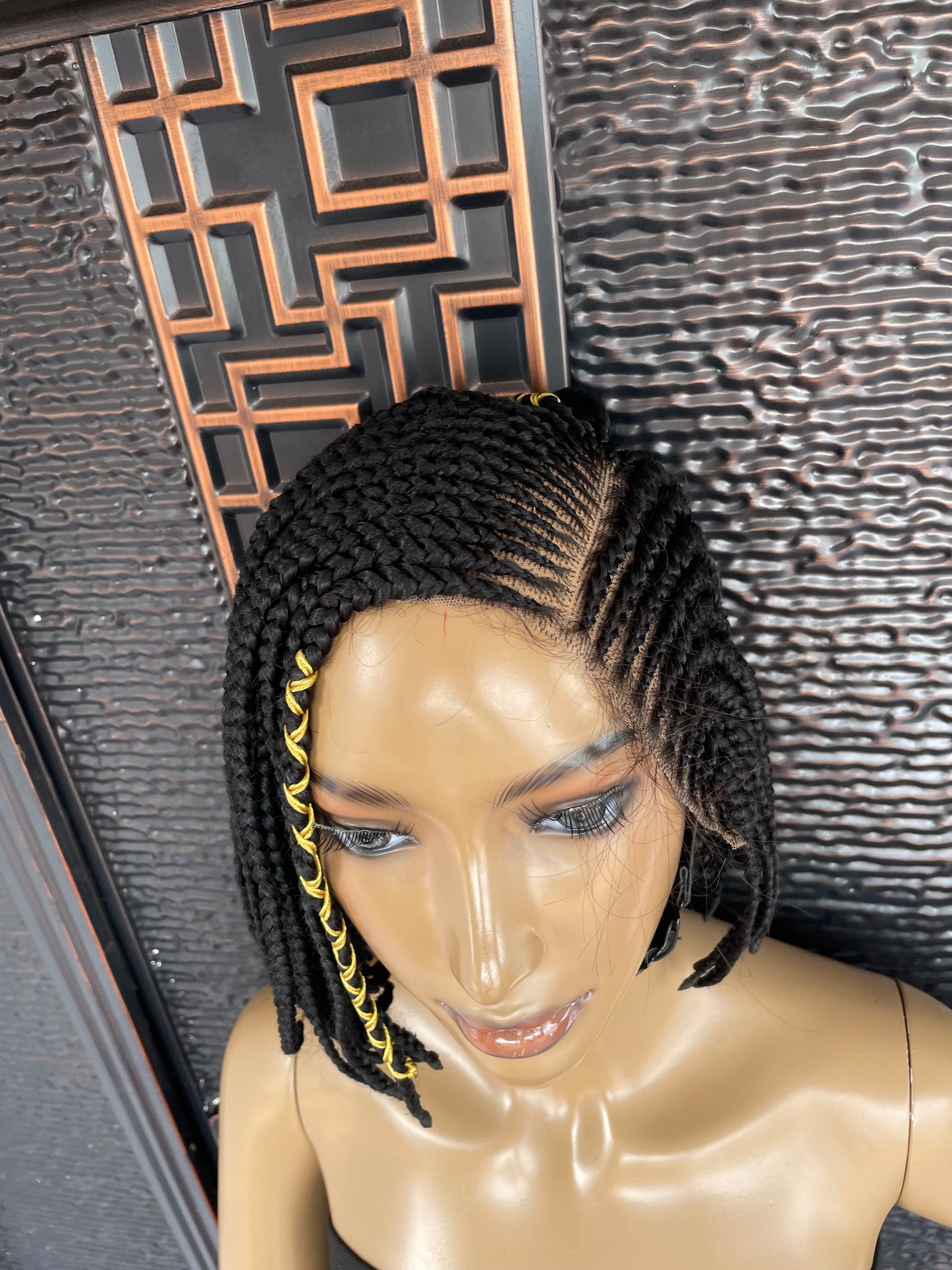 Black Bob braid wig with string