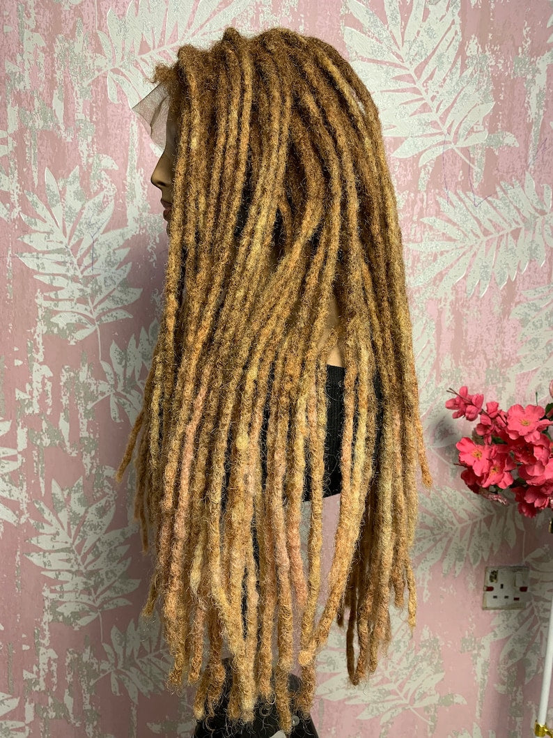 Light brown ombré human hair loc wig, 18” locs, made to order