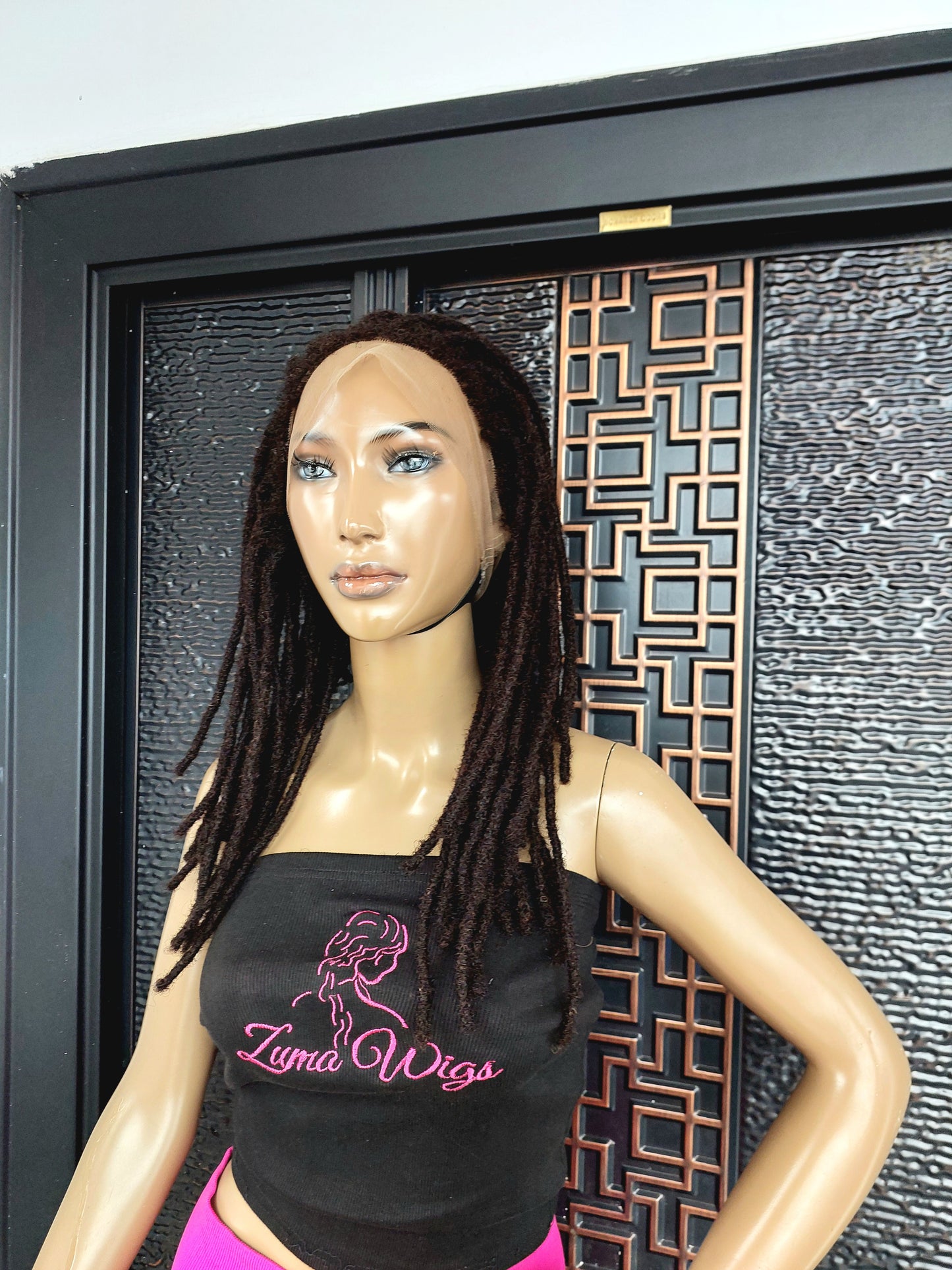 Human hair dreadlock wig 14", natural black